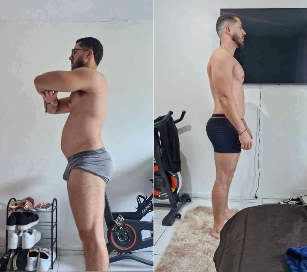 Evolução física de aluno com acompanhamento do personal trainer Matheus Trujillo